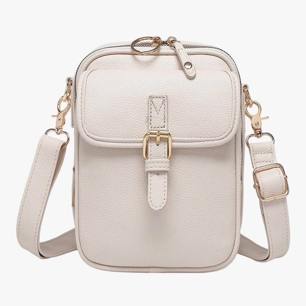 Chic Cream Crossbody Bag with Gold Accents